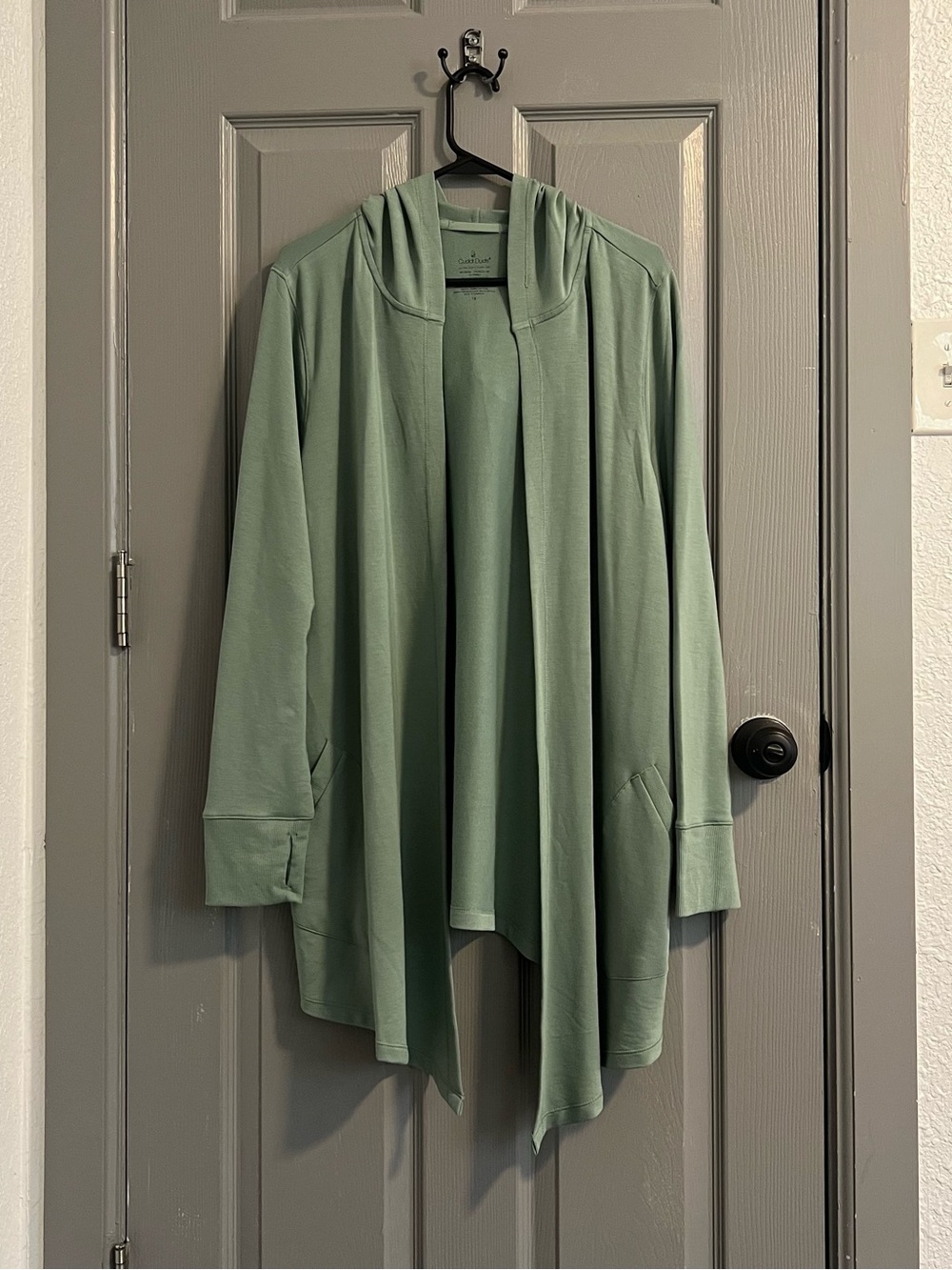 Cuddl Duds Light Sage Cozy Open Front Hooded Cardigan Ultra Soft Comfort